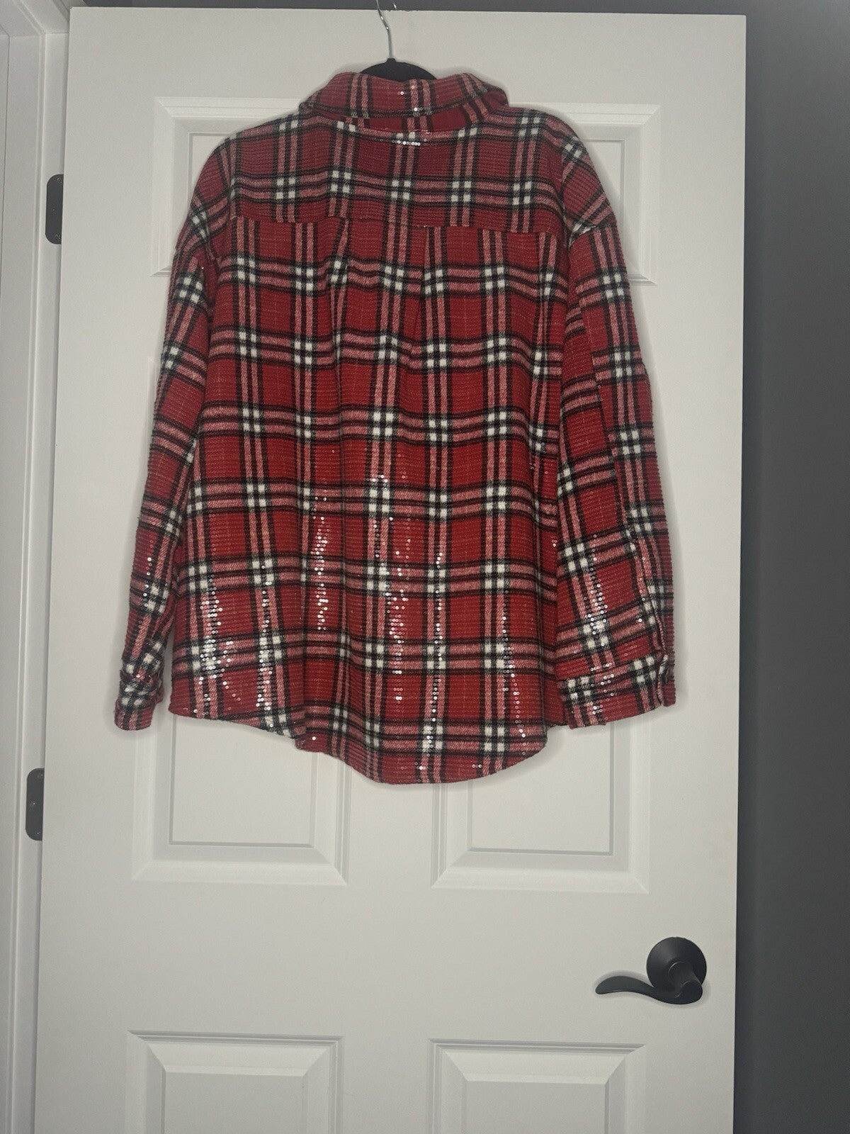 Bibi Shacket Xl Red White Black Stripe And Covered In Sequins 