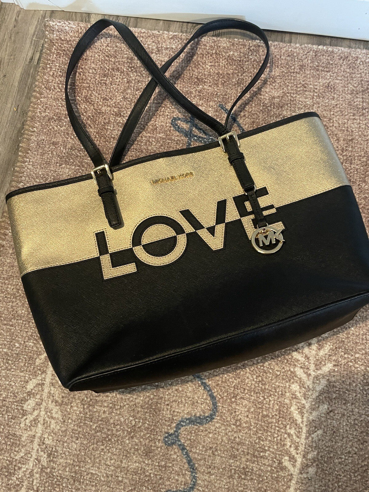 Michael Kors Shoulder Bag Purse Black And Gold