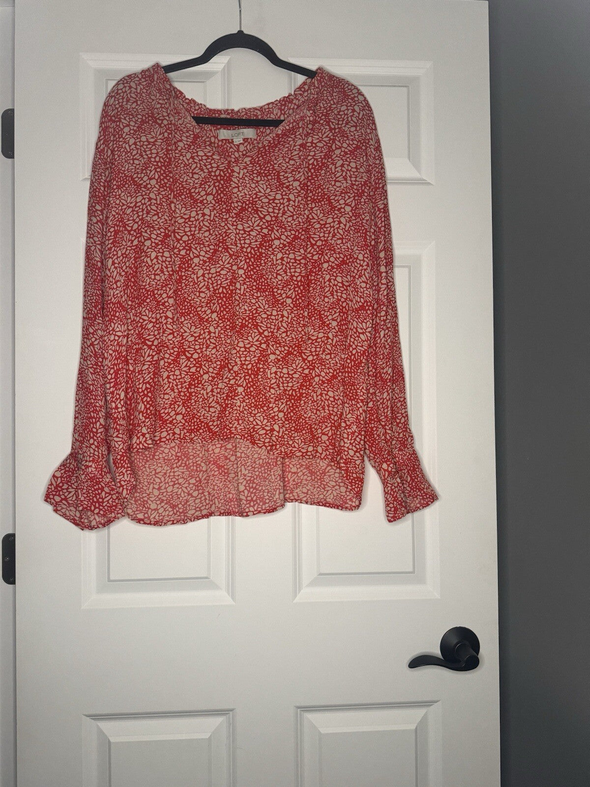 Loft Xl Long Sleeve Blouse Red W Beige Print Nwt 