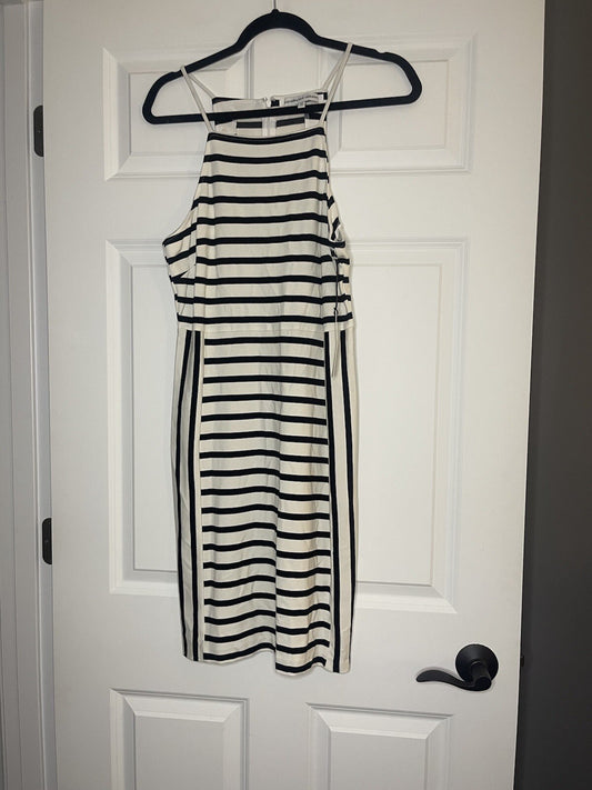Cupcakes And Cashmere Sleeveless Dress Black Cream Stripe Medium Nwt Msrp 98.00
