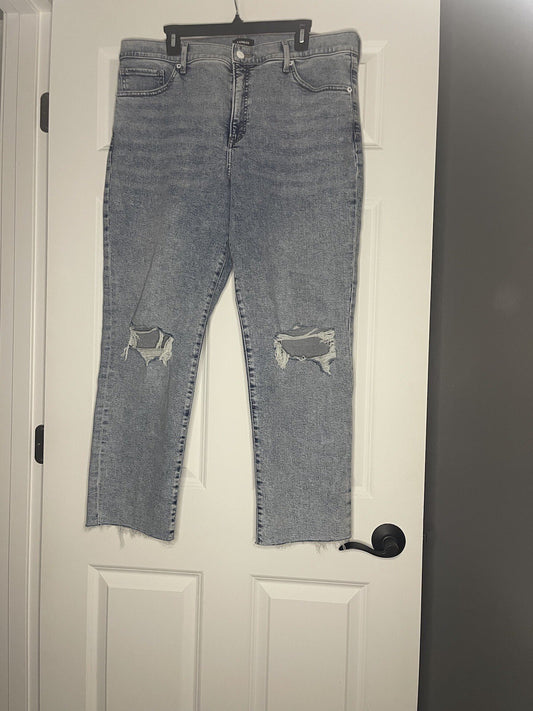 Express Straight Ankle High Rise Jeans 16 Long Distressed Blue 