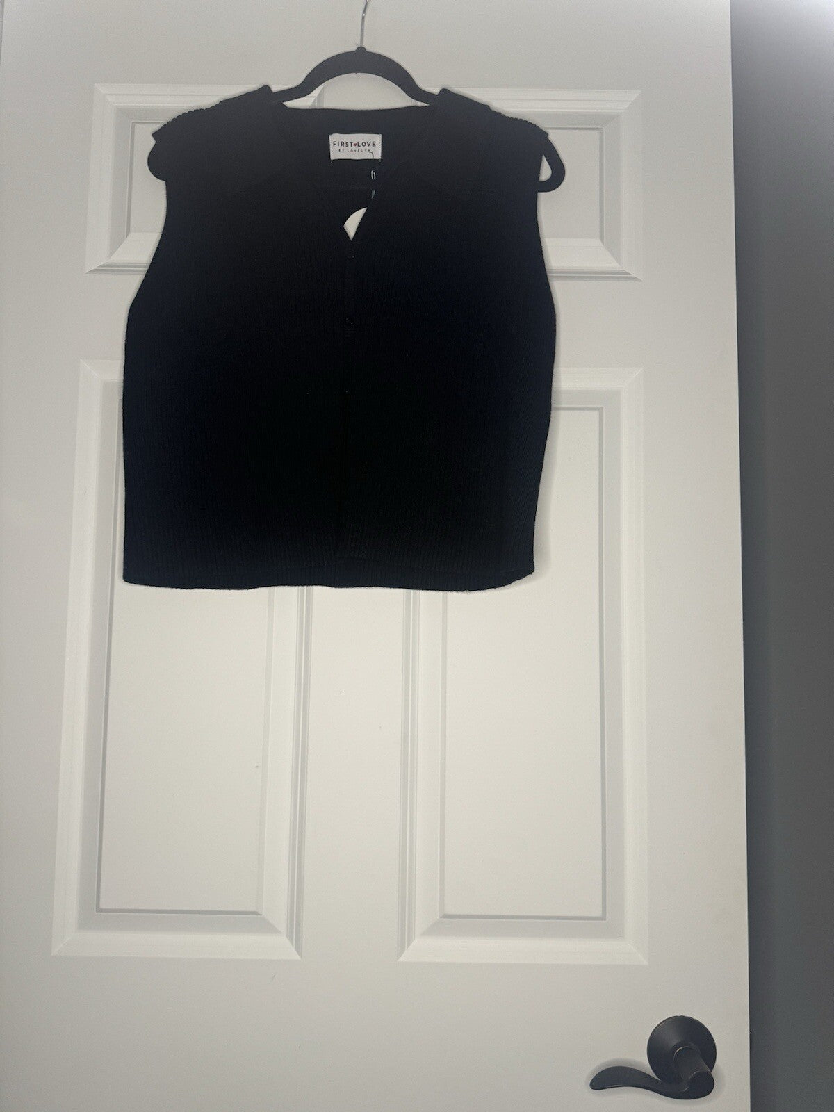First Love Large Sleeveless Button Up Sweater Ribbed Black Nwt 46