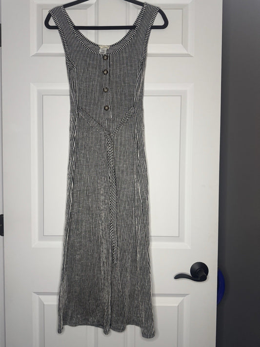 Caution To The Wind Jumpsuit Sleeveless Attached Belt Large Black White Str Nwt 