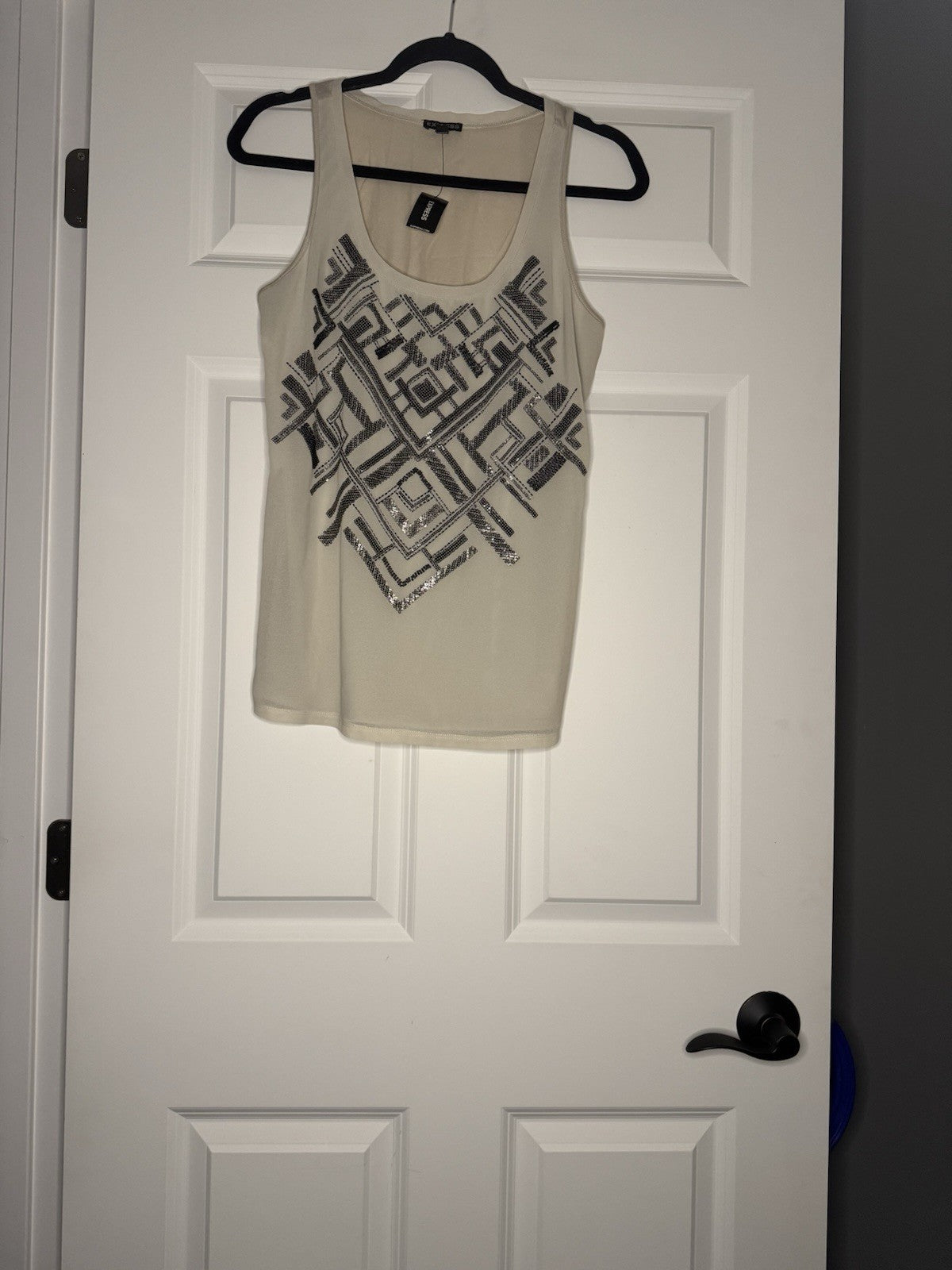 Express Sleeveless Top Beige W Silver Multi Sequins And Beading Small Nwt