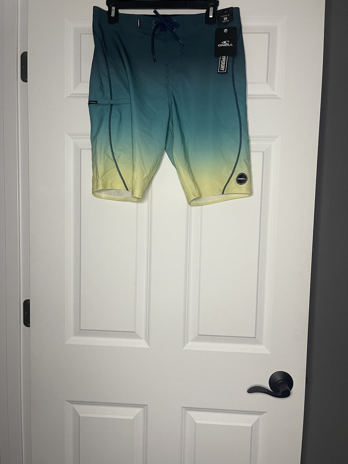 O’Neill At The Knee 20” Stretch Swim Trunks Green Yellow Blue Nwt 