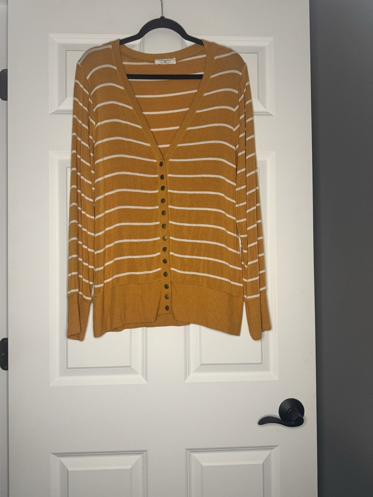 Zenana Mustard White Stripe Cardigan 1x