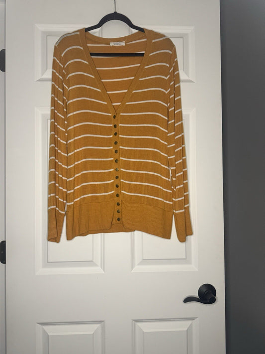 Zenana Mustard White Stripe Cardigan 1x