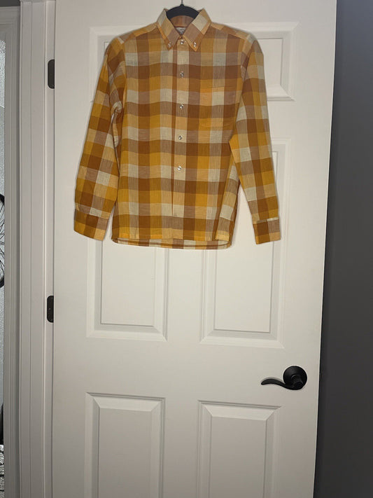 Vintage Castleford Top 16 Button Up Blouse Orange Beige Checkered Fits Like A ML