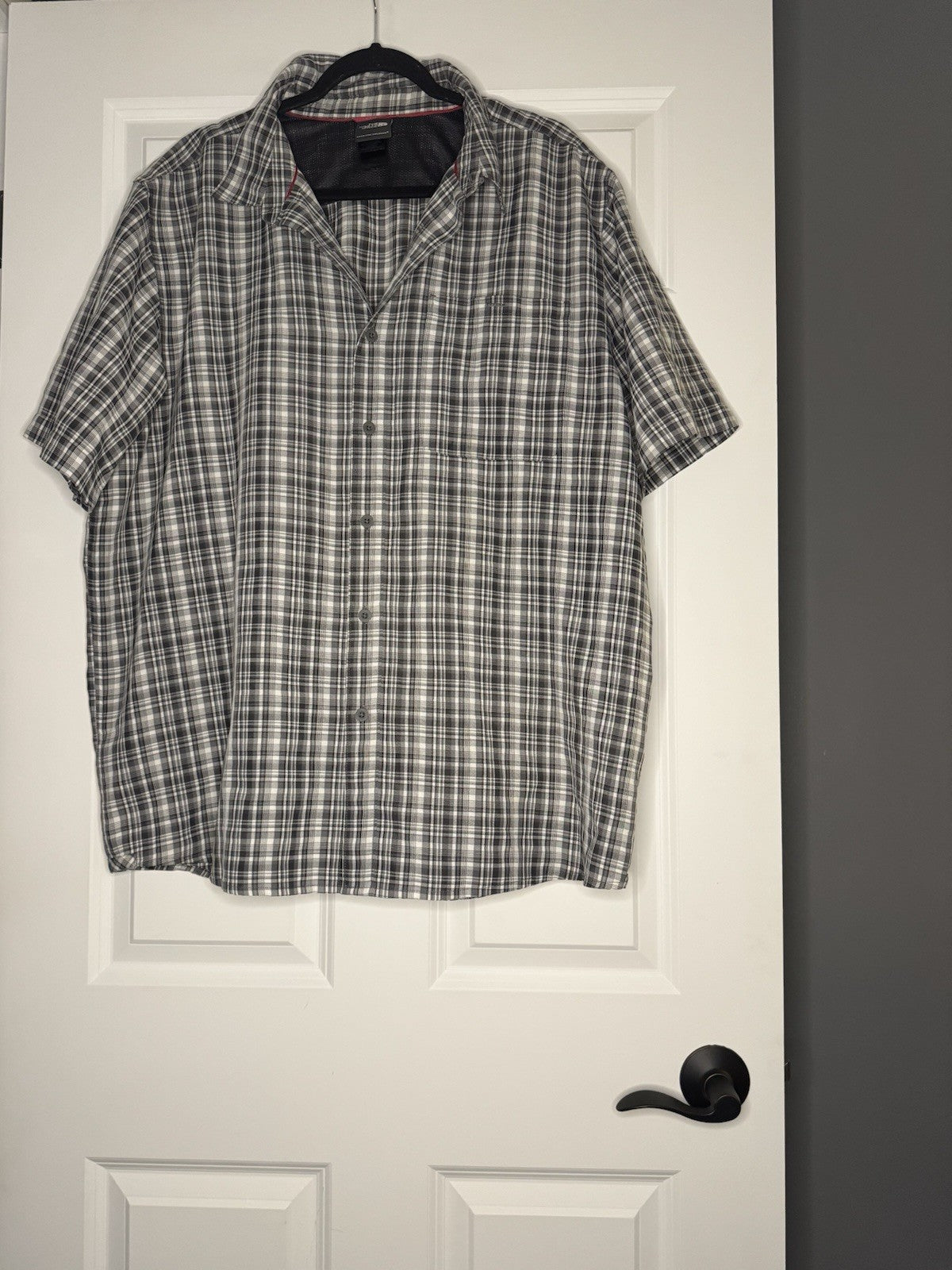 North Face Men’s Short Sleeve Button Up Xxl Gray Blue White Stripe