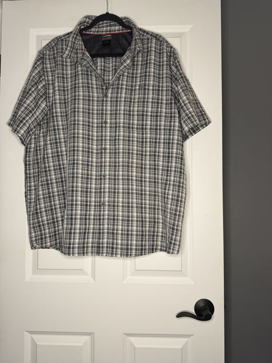 North Face Men’s Short Sleeve Button Up Xxl Gray Blue White Stripe