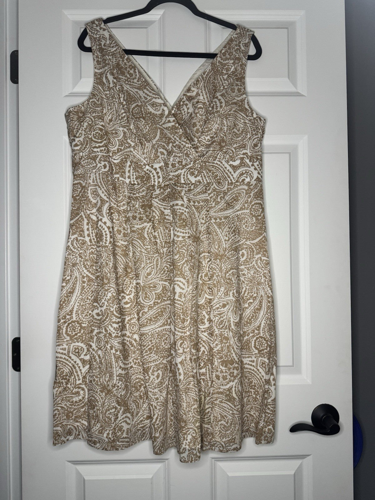 Lands End Sleeveless Dress Tan And White Print Size 16 