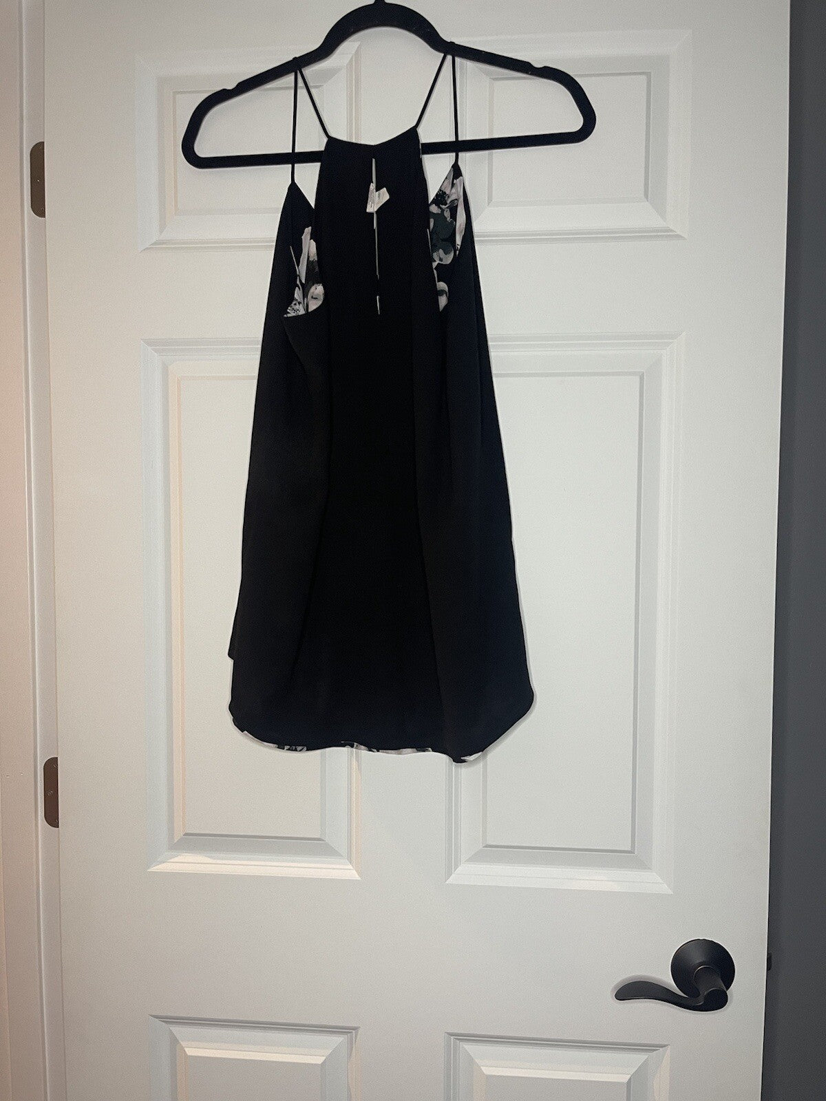 Express reversible sleeveless blouse black and multicolor w black floral 