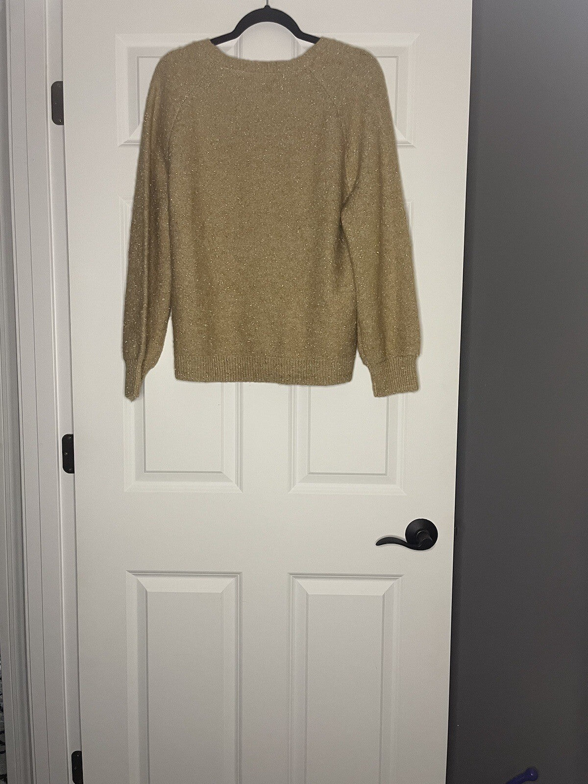 Loft V Neck Sweater Large Tan With Gold Stitching New With Tags Msrp 49.99