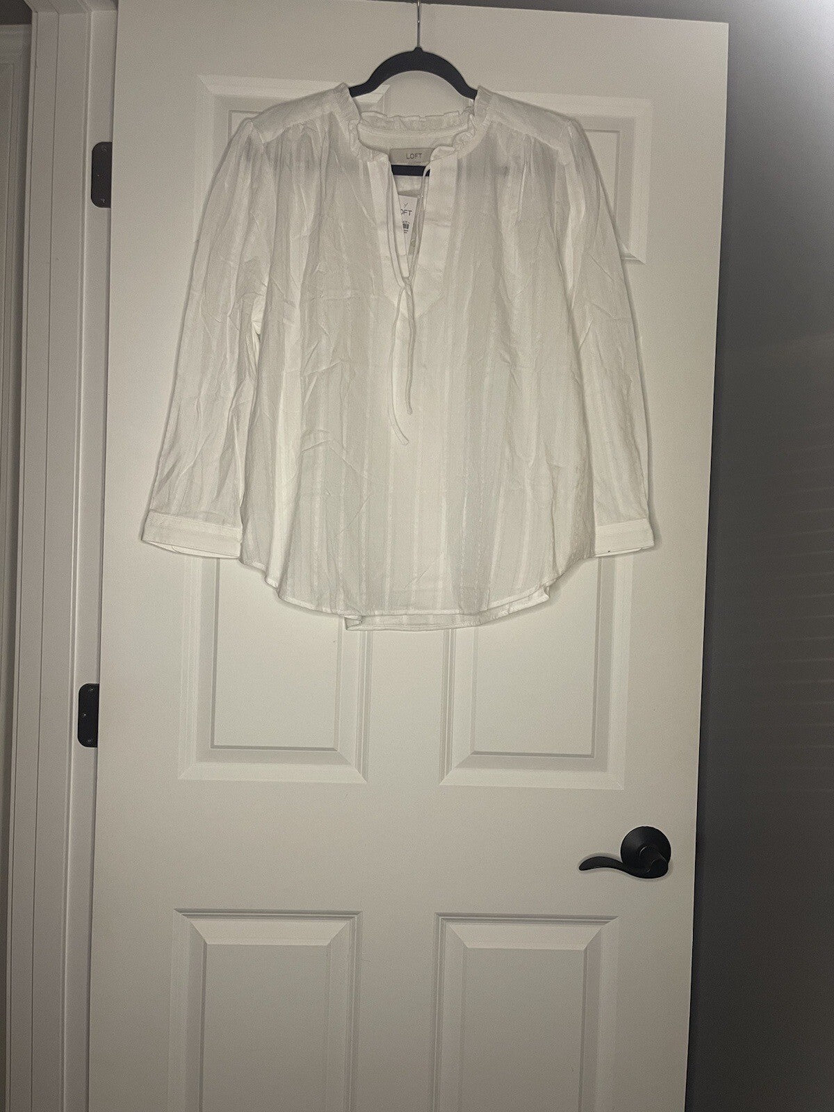 Loft Long Sleeve Blouse Ruffle Collar Xl White Stripe Nwt 