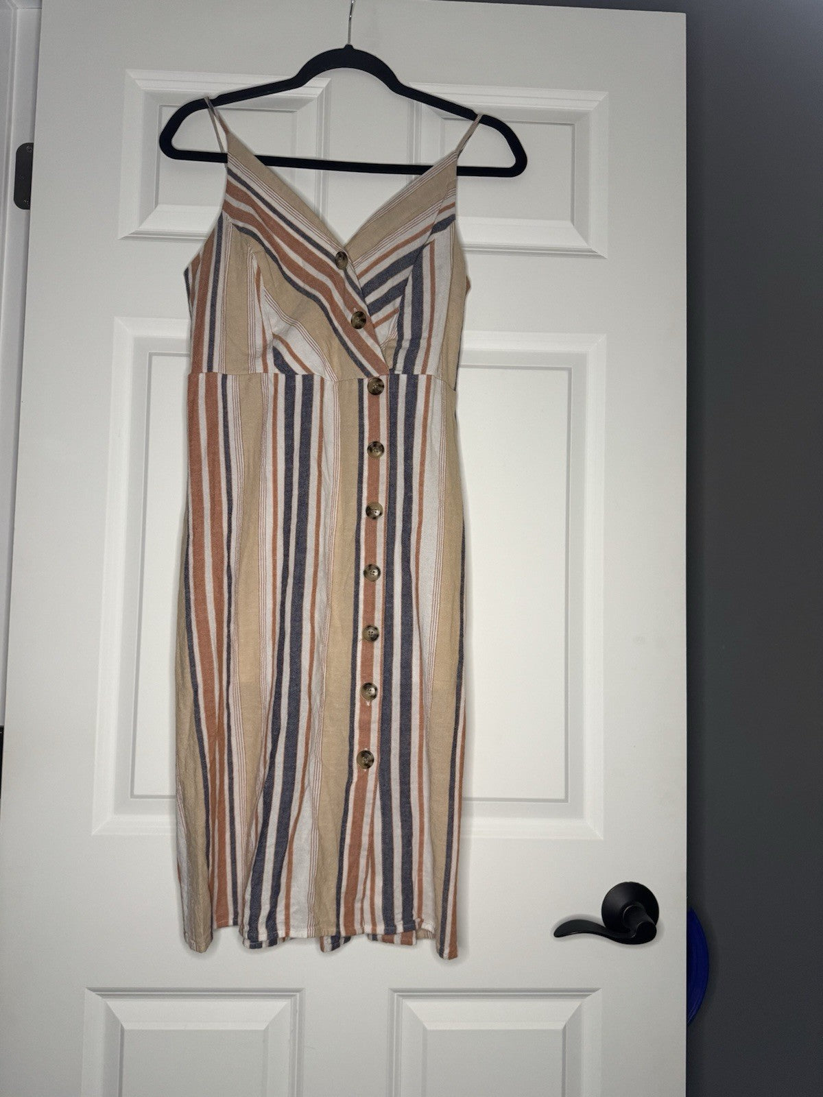 Express Sleeveless Dress Small Brown Orange Blue White Button Decor