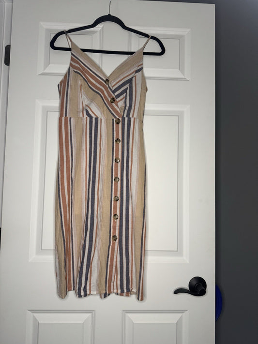 Express Sleeveless Dress Small Brown Orange Blue White Button Decor