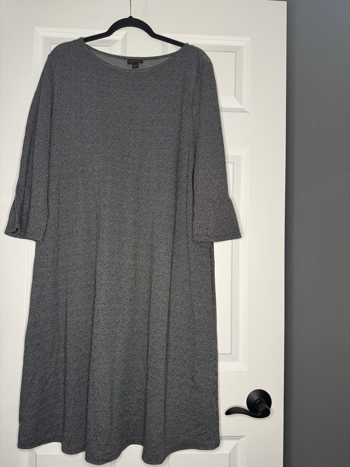 J Jill Wearever Collection Xl Dress Black Gray Check Flowy Sleeves