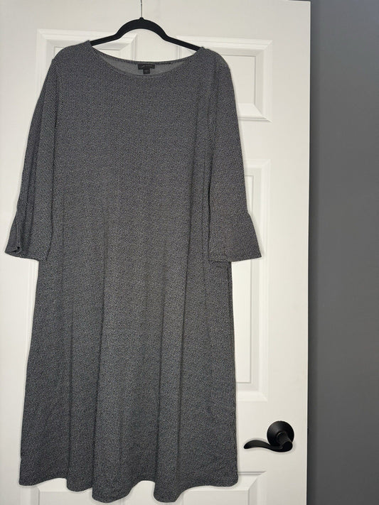 J Jill Wearever Collection Xl Dress Black Gray Check Flowy Sleeves