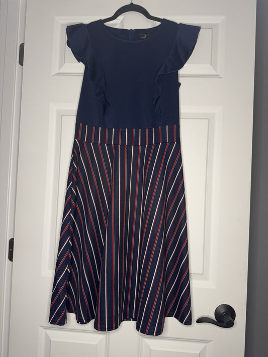 Yathon Sleeveless Dress Large Navy Top Navy Red White Stripe Nwt 