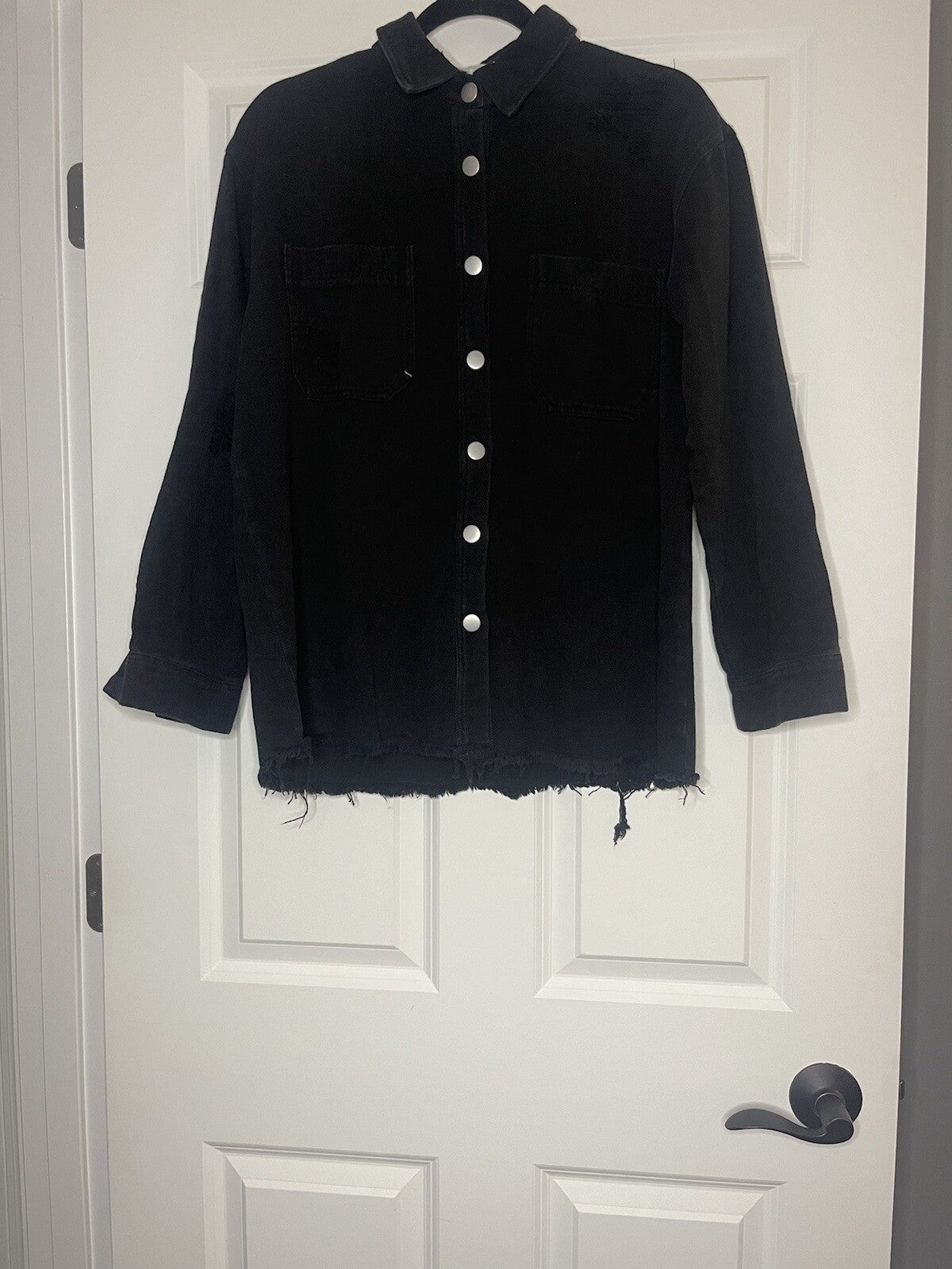Mystree Button Up Jean Top Distressed Large Black New With Tags