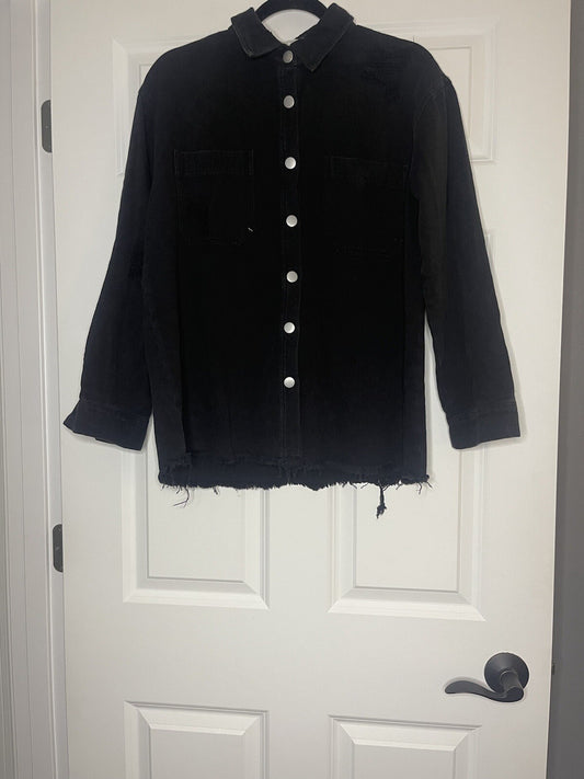 Mystree Button Up Jean Top Distressed Large Black New With Tags