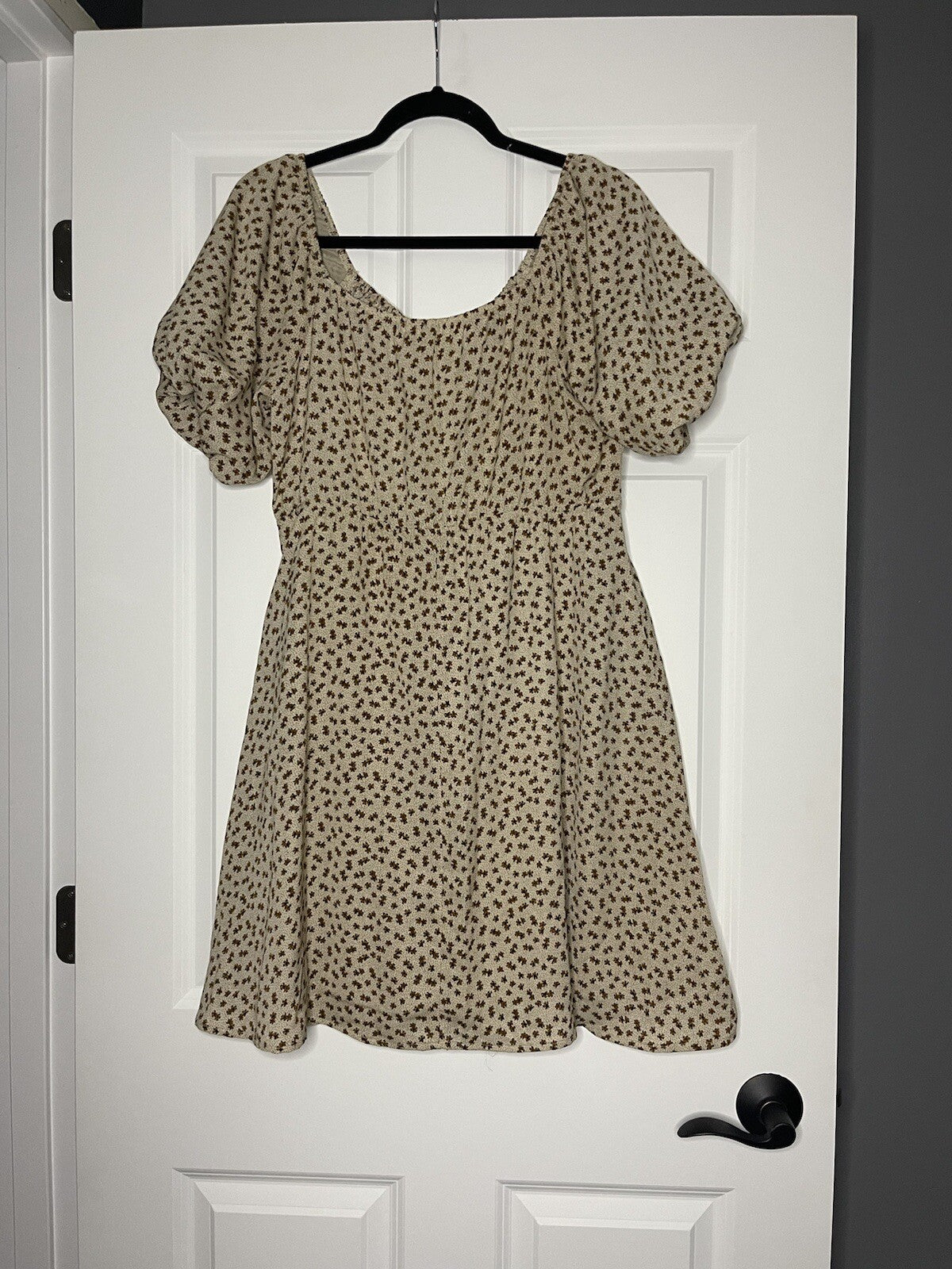 Baevely short sleeve dress large brown beige print 