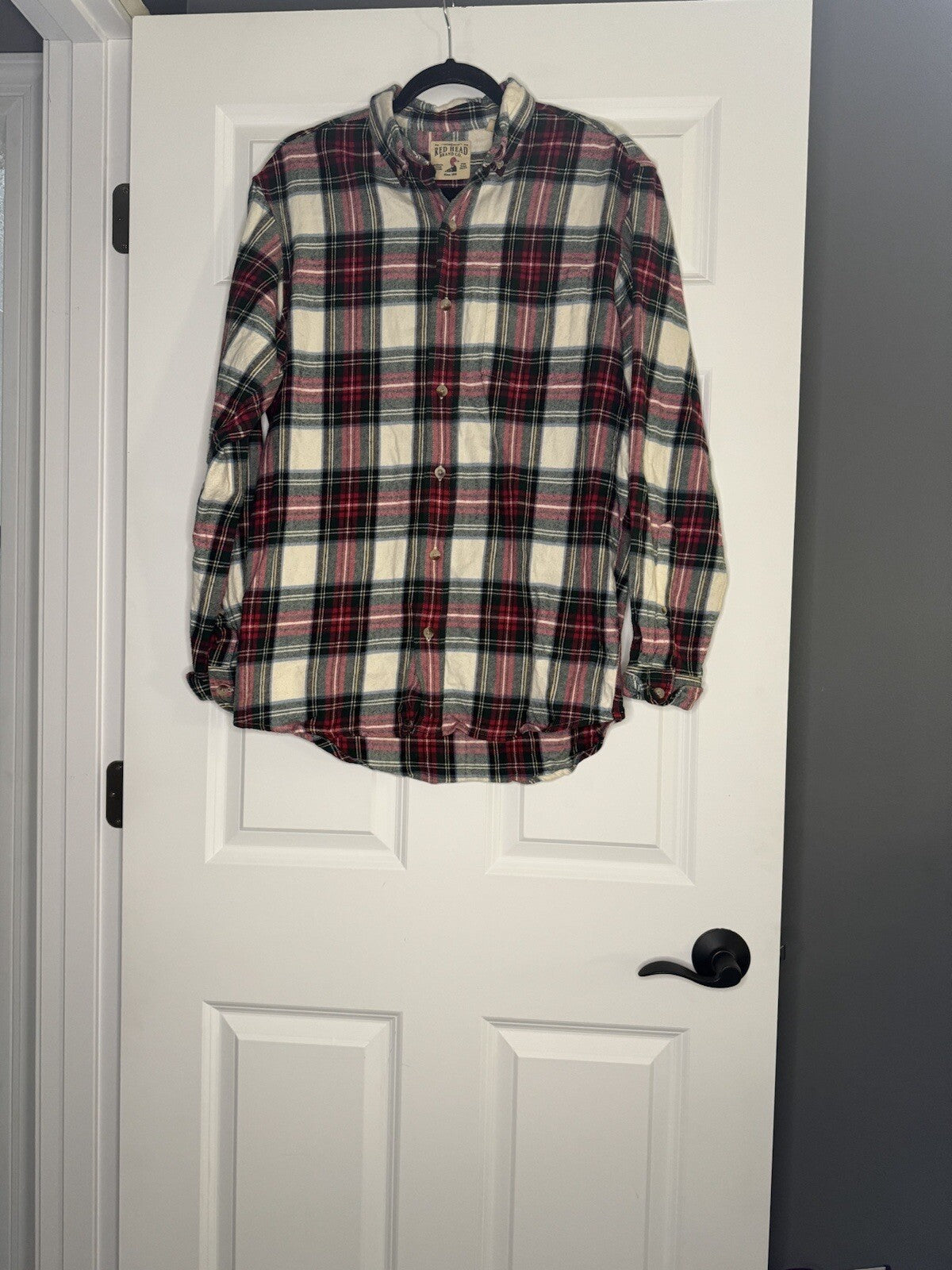 Redhead Flannel Women’s Medium Plaid Cream Red Green Yellow 