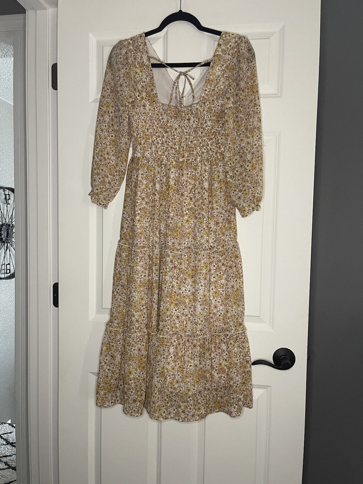 Sincerely Jules Dress Small Cream Yellow Mauve Brown Floral