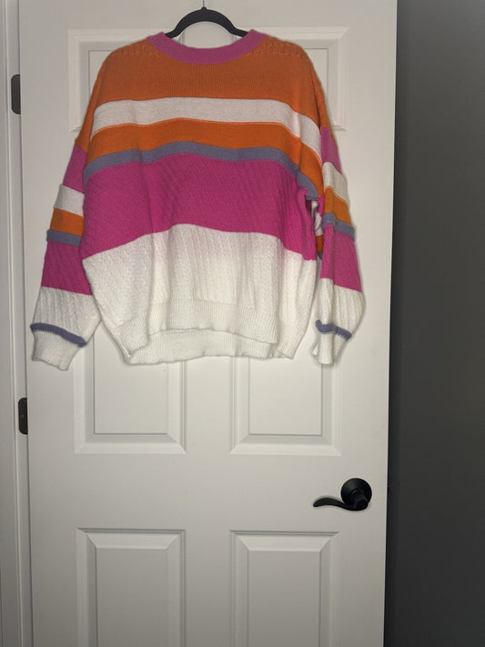 Main Strip Sweater Large White Pink Purple Orange 