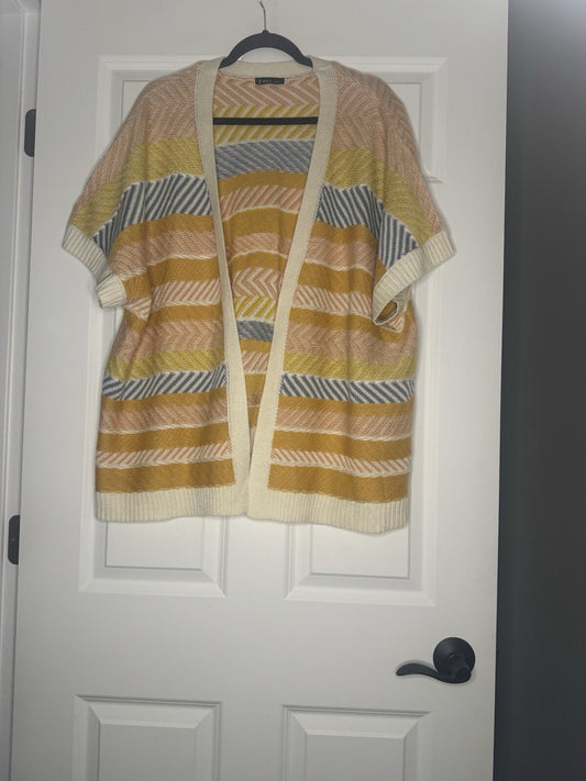 Very J Short Sleeve Cardigan Large Cream Mustard Yellow Peach Blue 