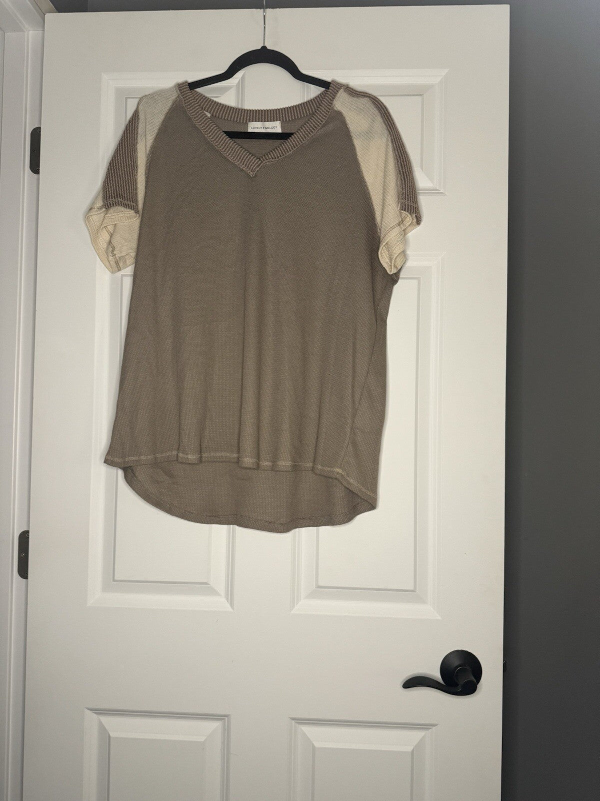 Lovely Melody Short Sleeve Top Xl Taupe Cream Brown 