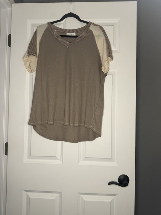 Lovely Melody Short Sleeve Top Xl Taupe Cream Brown 