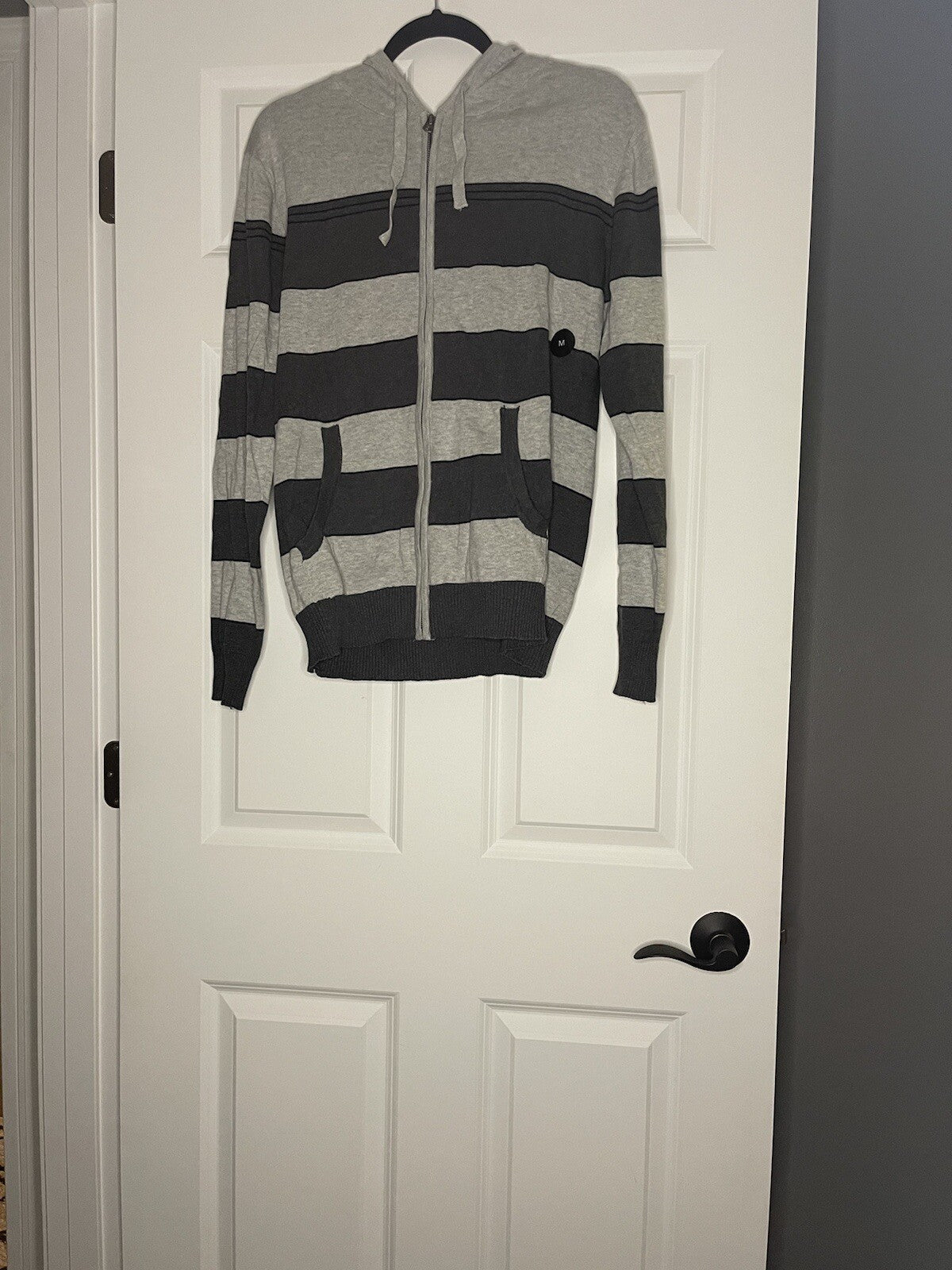 Retro Fit Full Zip Sweater With Good Medium Gray Charcoal Black Stripe Nwt 