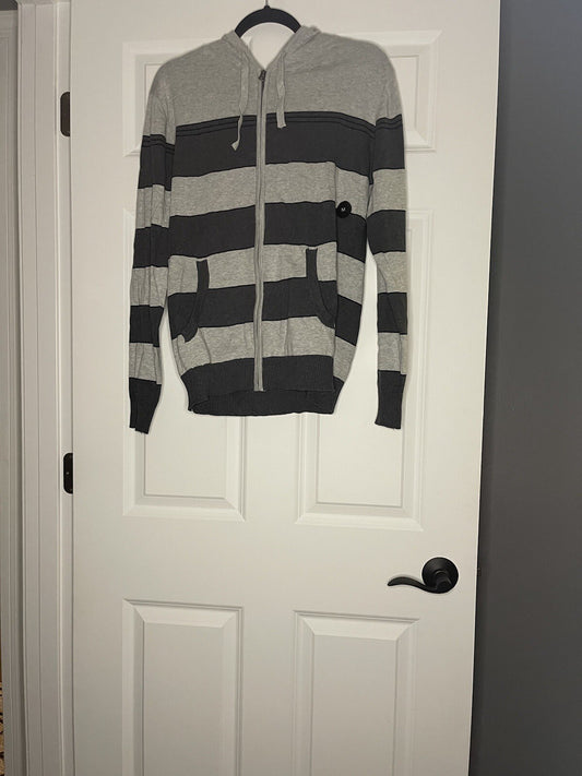 Retro Fit Full Zip Sweater With Good Medium Gray Charcoal Black Stripe Nwt 