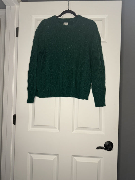J Crew Sweater Large Green With Multi Green Stitching 
