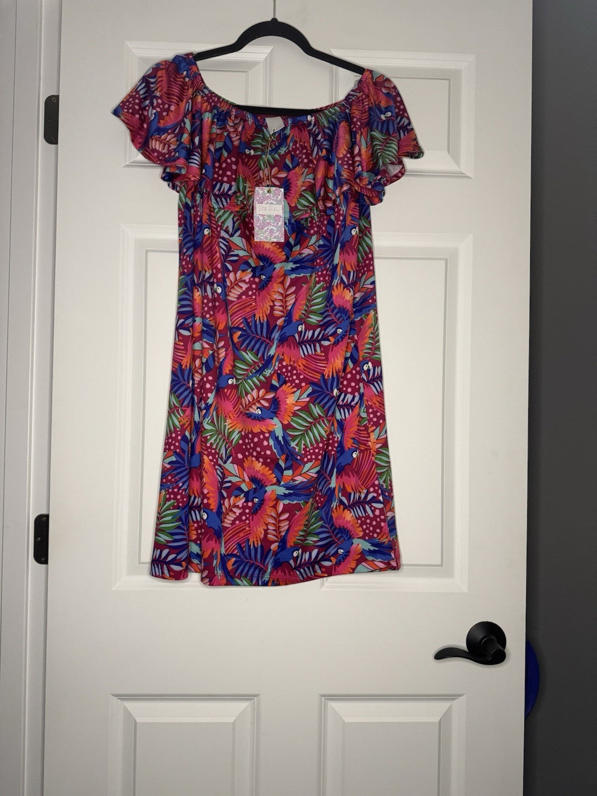 Stella Parker Dress Upf Sun Protection Medium Pink W Multicolor Print Nwt 