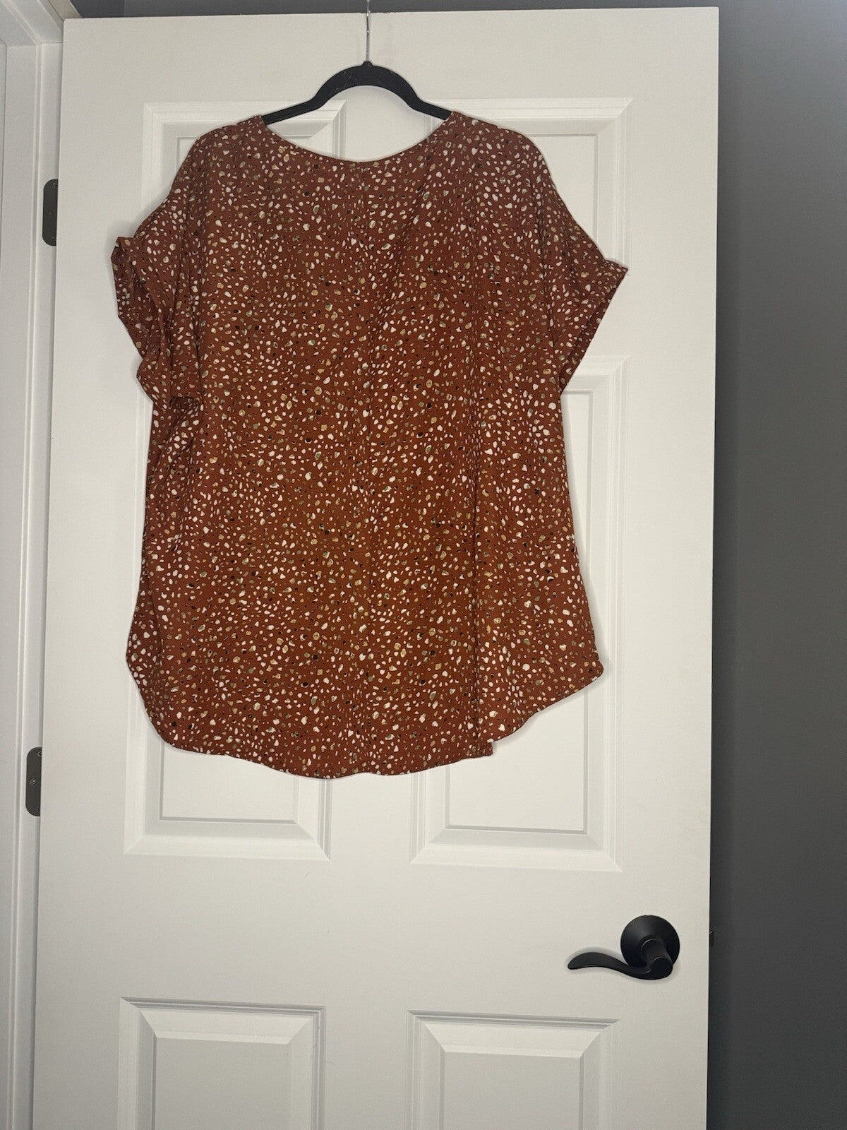 Mts Short Sleeve Blouse 1x Burnt Red With Multicolor Print 