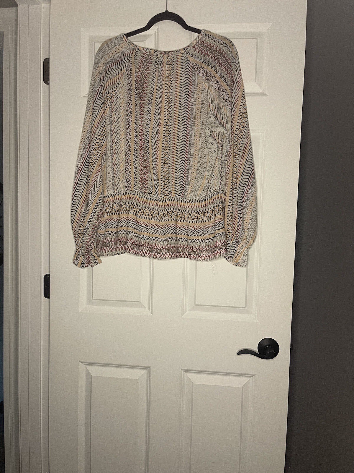 Umgee Boho Blouse Medium Orange Red Blue Taupe Multi Print