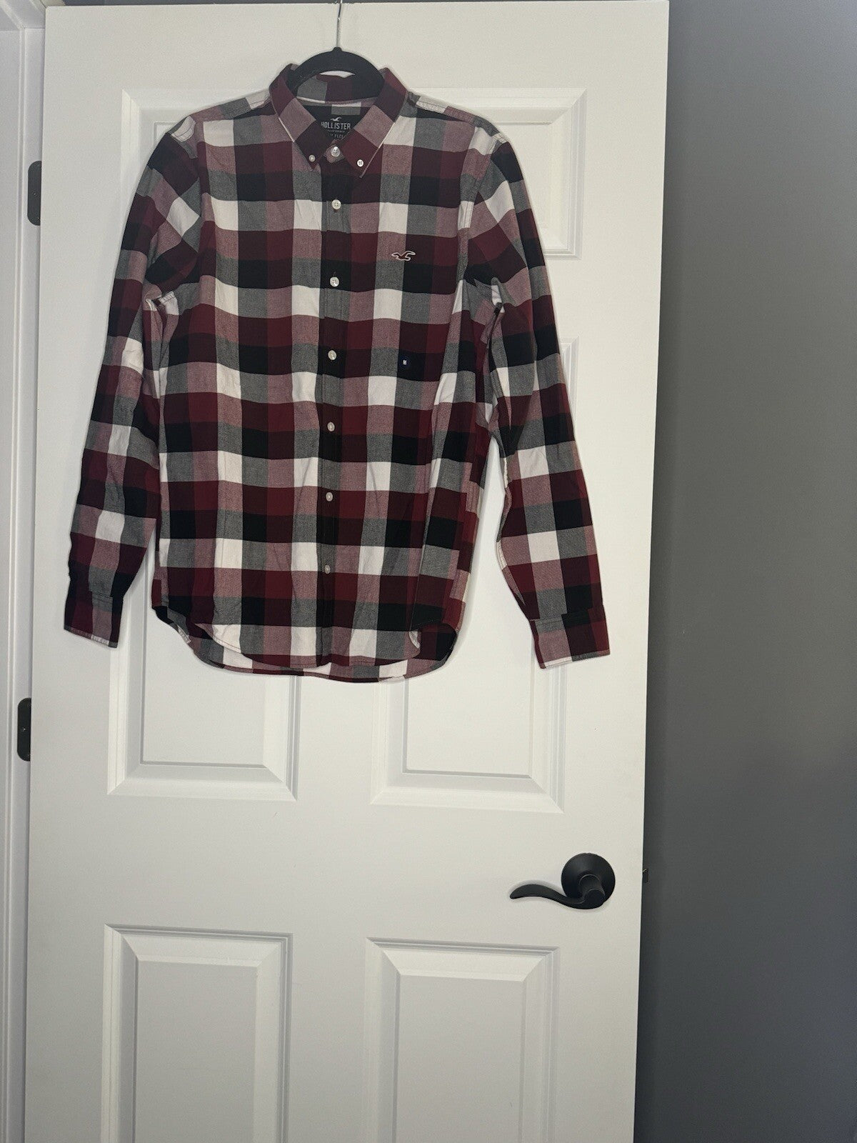 Hollister Epic Flex Stretch Long Sleeve Button Up Medium Red Black White Nwot 