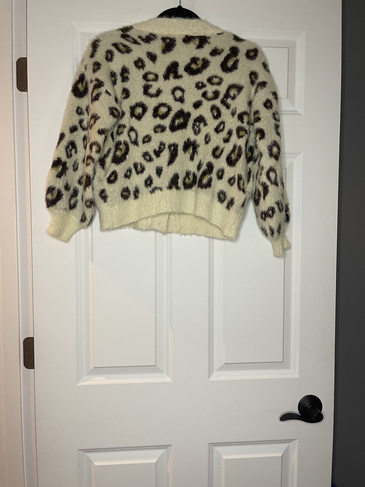 Woven hearts cardigan sweater small cream brown leopard print NWT