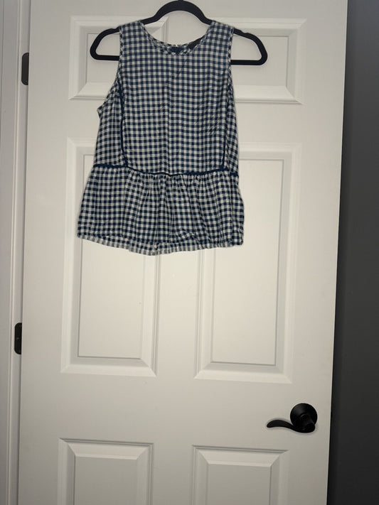 J Crew Sleeveless Blouse Size 2 Blue White Checkered 