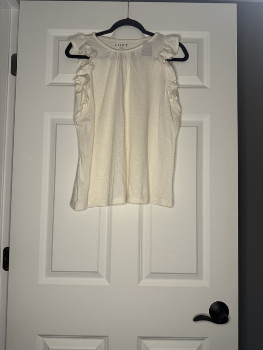 Loft Ruffle Sleeve Blouse Ivory Large Nwt 