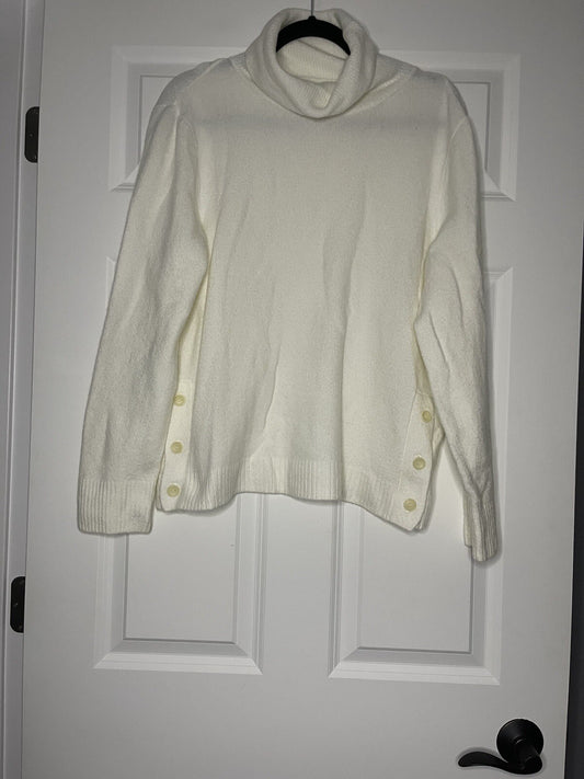 J Crew Turtleneck Sweater Ivory Large W Buttons On Sides 