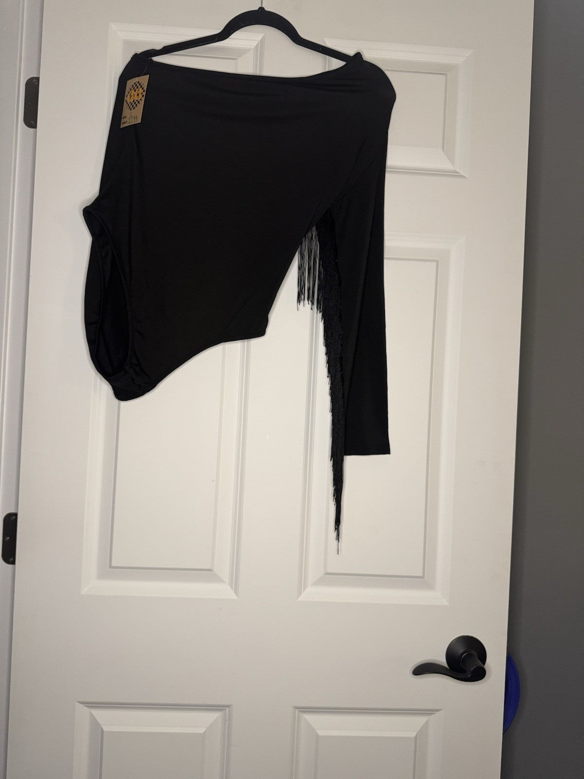 Unbranded One Sleeve Bodysuit With Fringe Black Large Nwt 