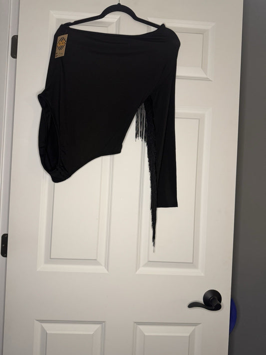 Unbranded One Sleeve Bodysuit With Fringe Black Large Nwt 