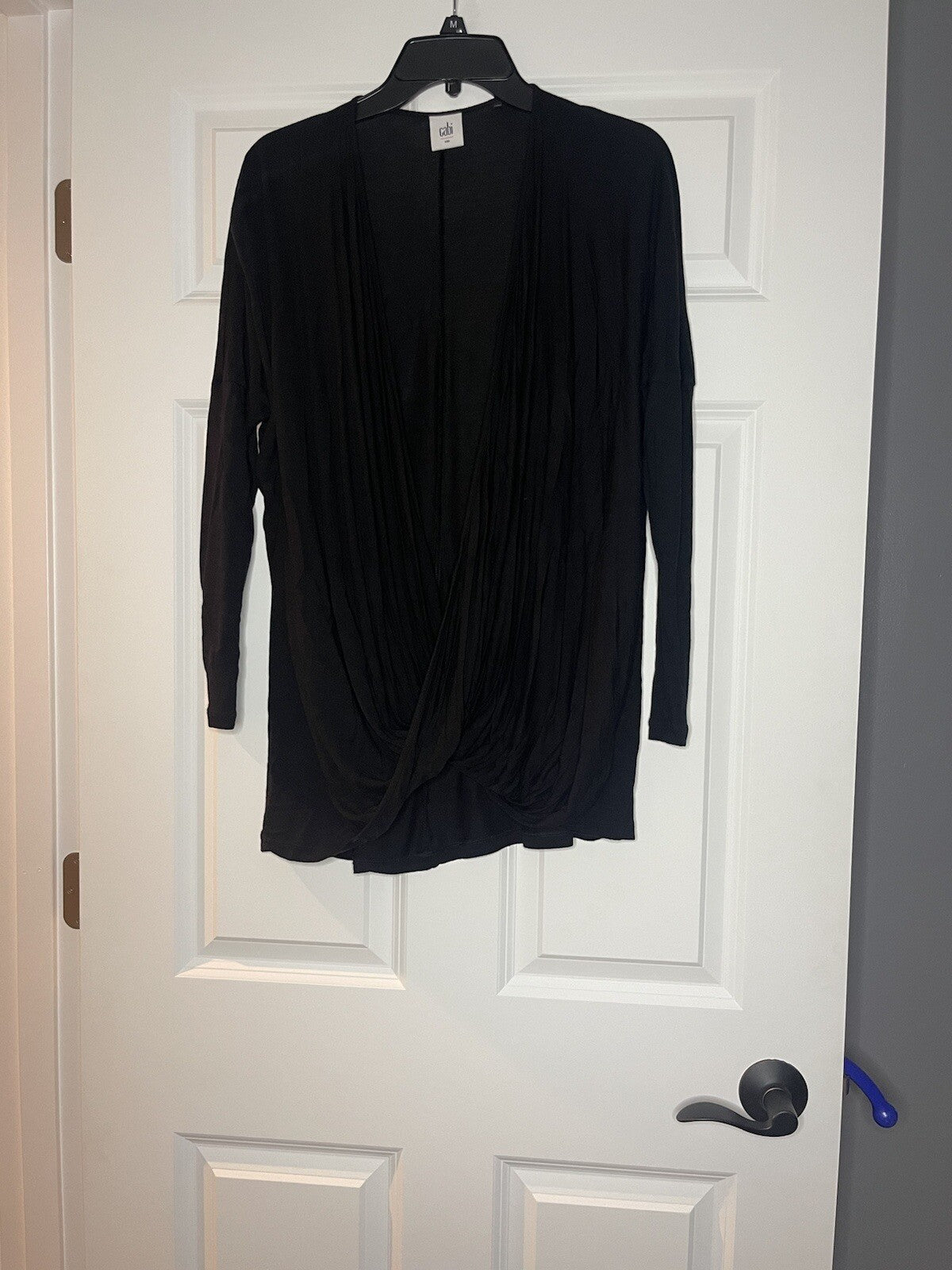 Cabi long sleeve black blouse twist front small 