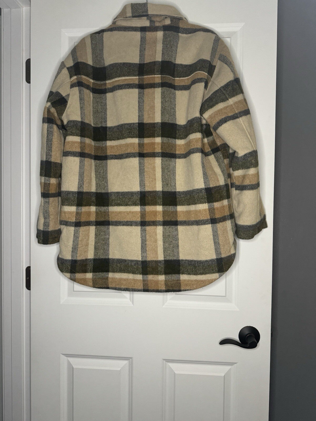 American Eagle Heavy Shacket Large Brown Green Beige Plaid 