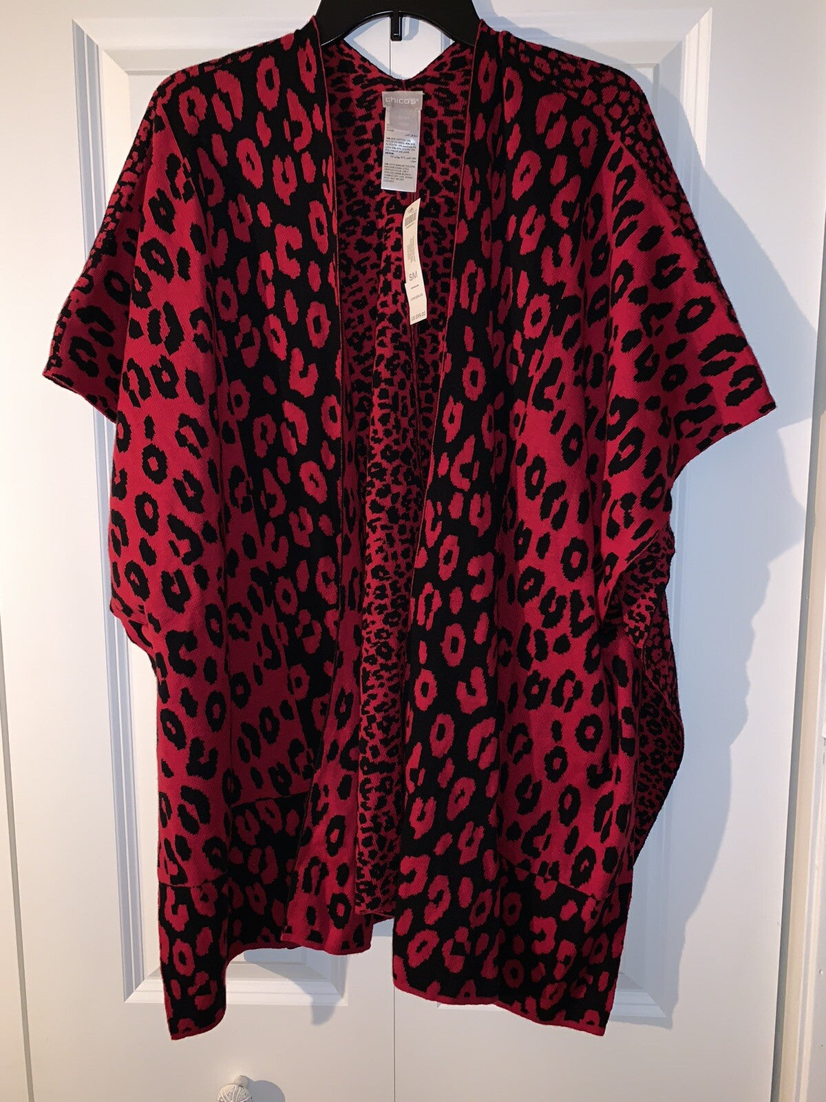Chicos S/M  Animal Jacquard Black and Red cardigan 