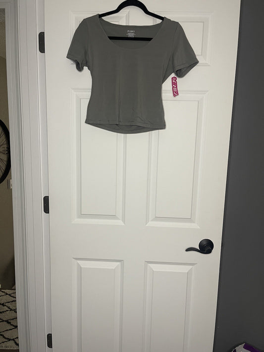 Pumiey Short Sleeve Crop Top Xl Gray Nwt 