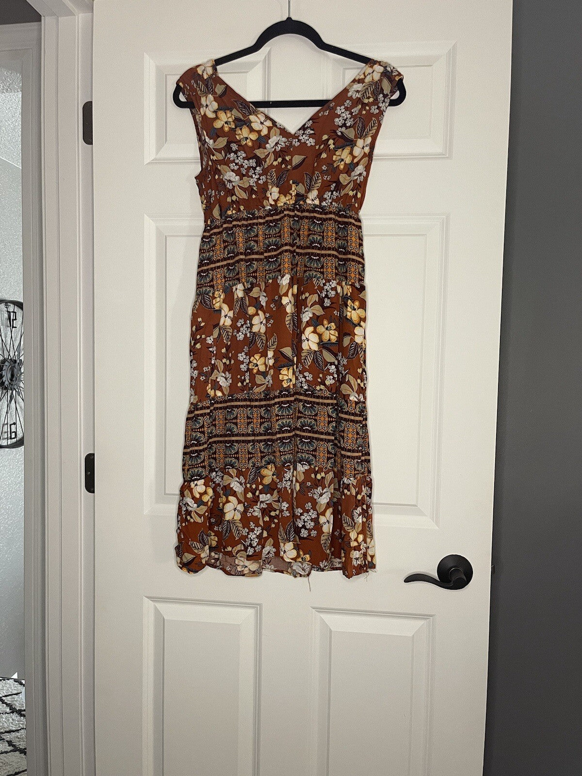 Lapis Sleeveless Dress Small Rust W Multi Floral 